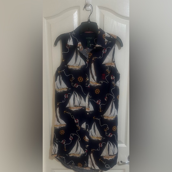 Lauren Ralph Lauren Dresses & Skirts - Women’s LAUREN RALPH LAUREN Nautical Sailboat Anchor Button Front Shirt Dress S.